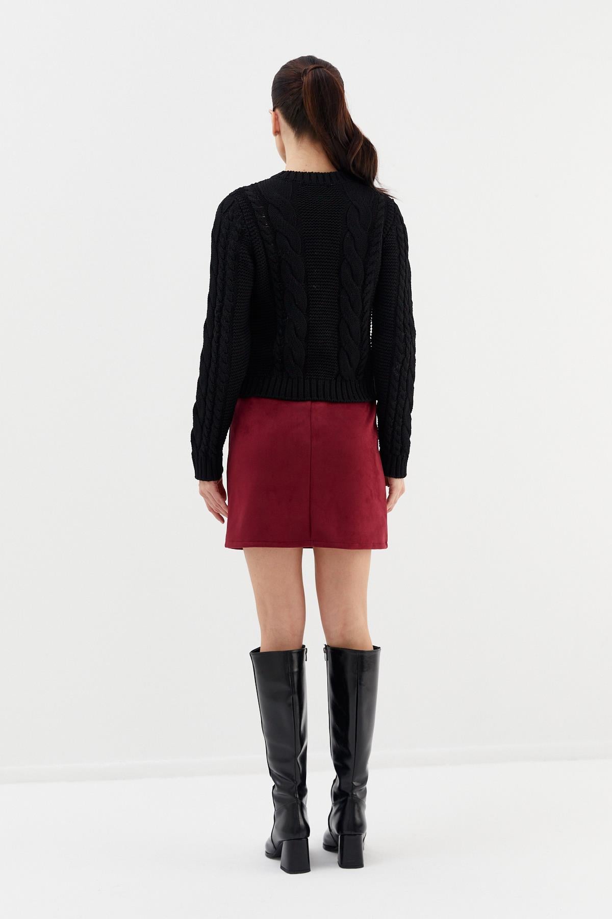 Süet Mini Etek BORDO
