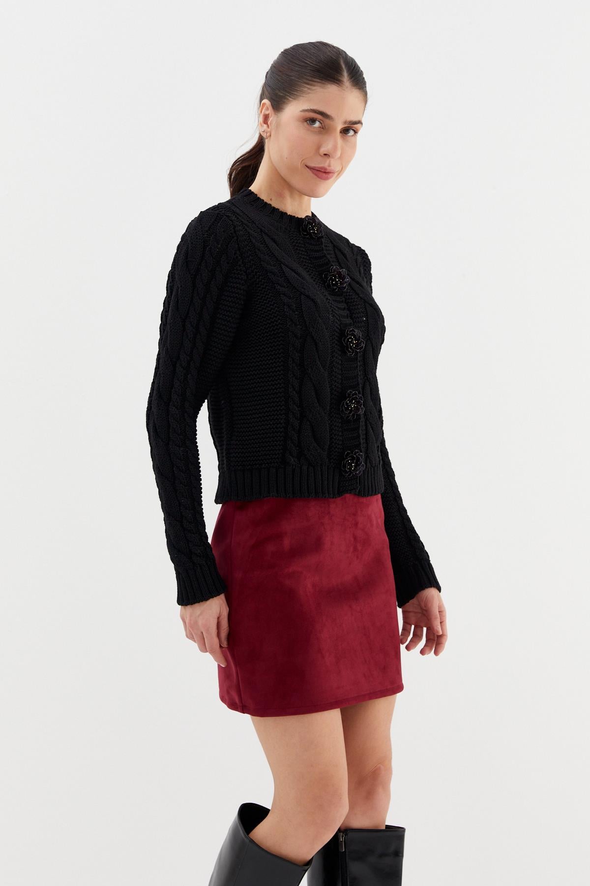 Süet Mini Etek BORDO