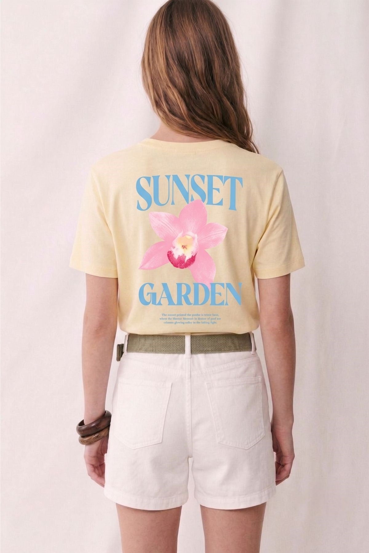 Sunset Garden Desenli Tişört SARI