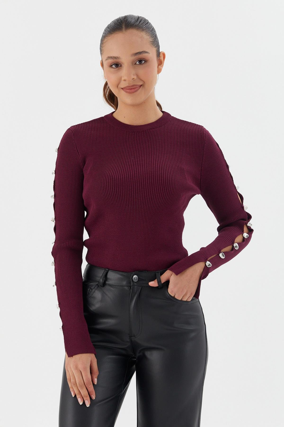 Uzun Kol Fitilli Bluz BORDO