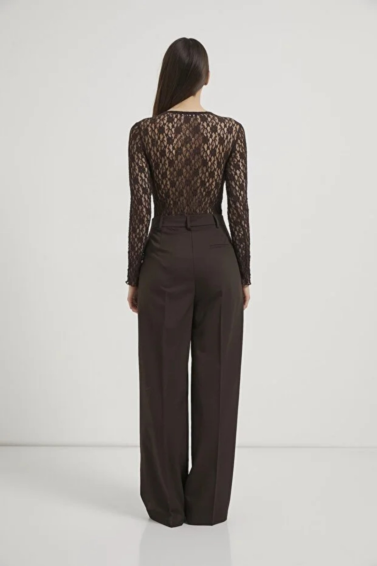 Uzun Kollu Dantel Bodysuit KAHVE