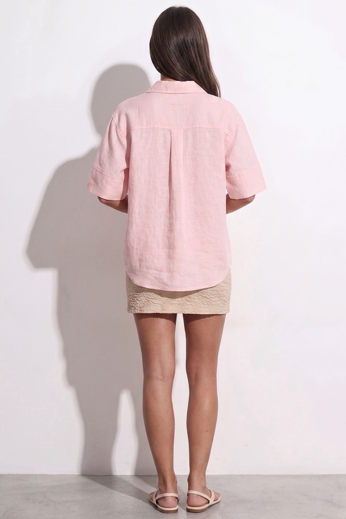 Yarım Kol Oversize Gömlek PEMBE