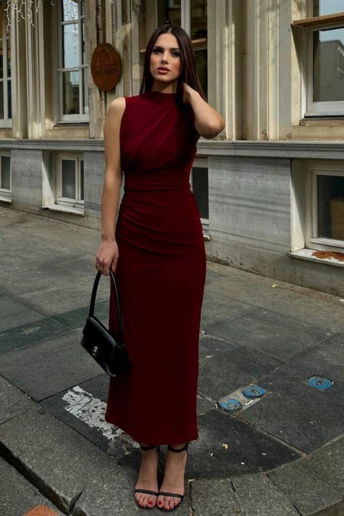 Yırtmaçlı Sandy Elbise BORDO