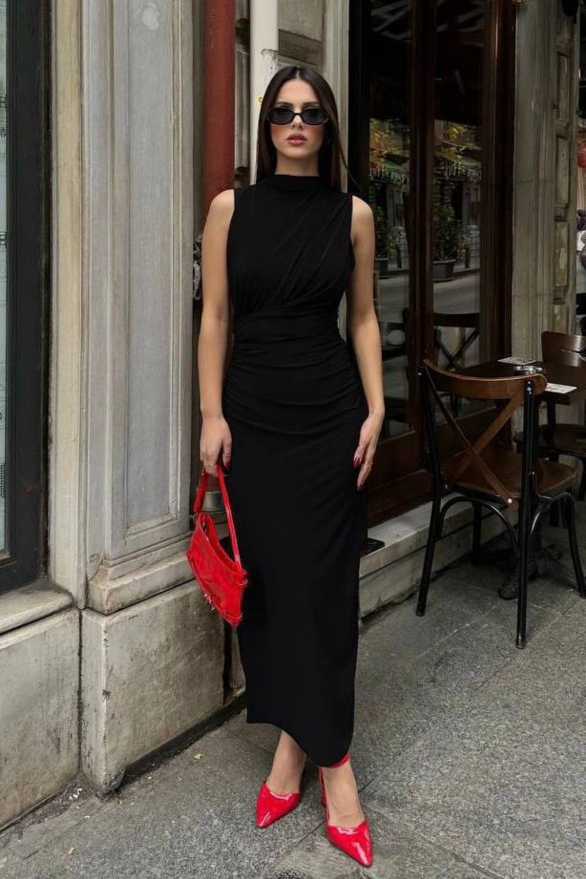 Yırtmaçlı Sandy Elbise SIYAH