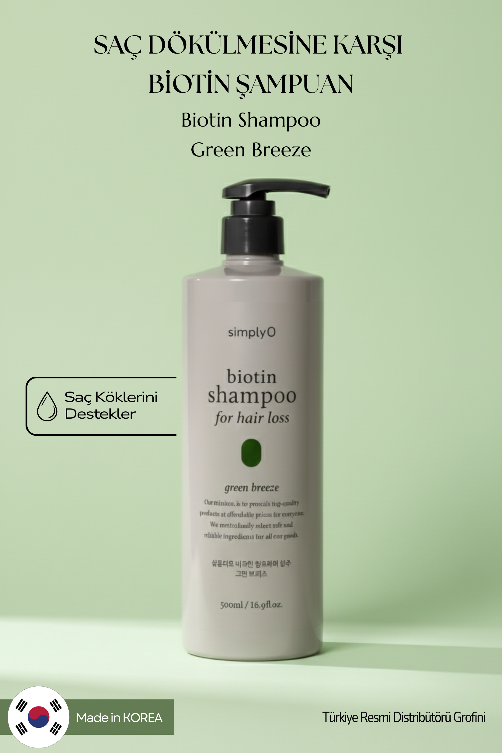 SimplyO Biotin Shampoo for Hair Loss Green Breeze 500ml | Saç Dökülmesine Karşı Vegan Çözüm