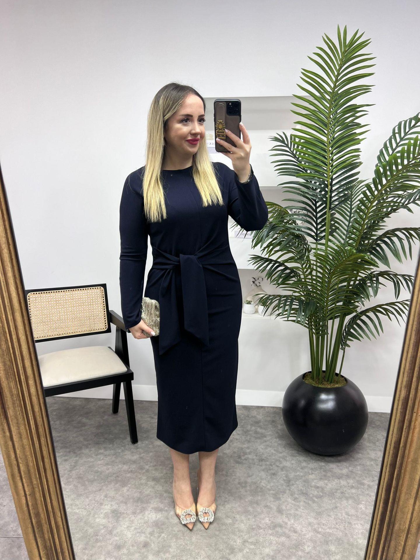 BAĞLAMA DETAYLI ELBİSE LACİVERT