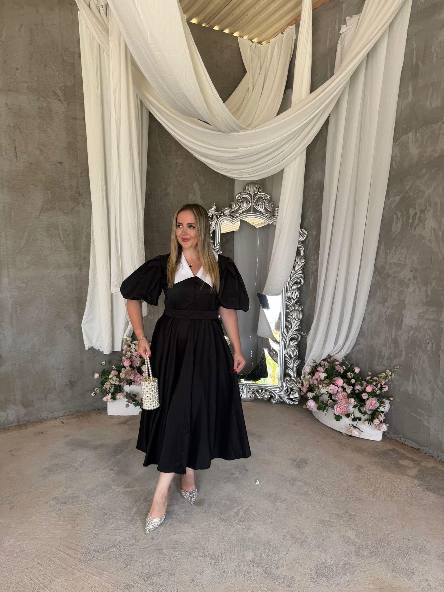 BEGONVİL BALON KOL TASARIM ELBİSE SİYA