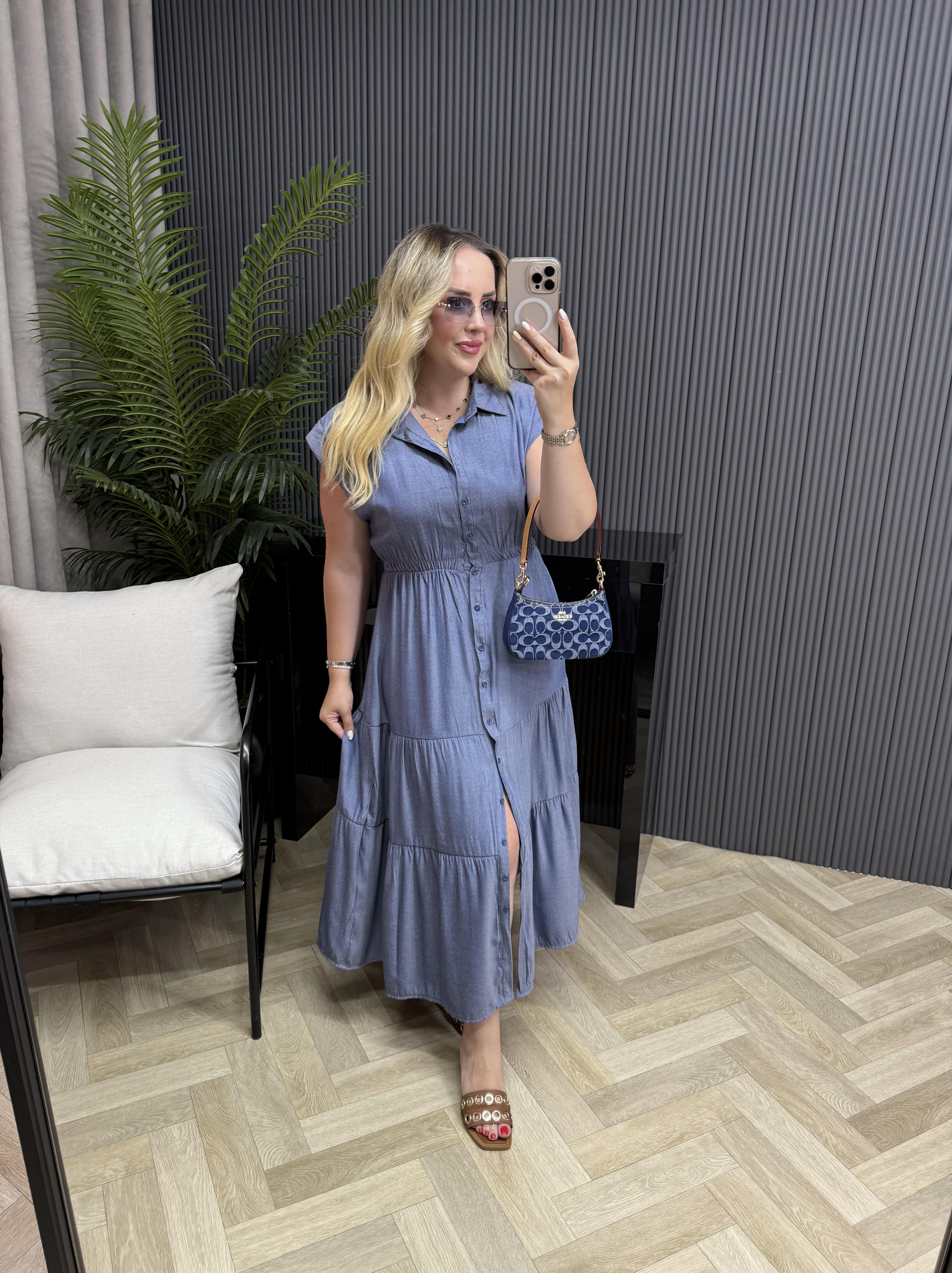 Berfin Beli Lastikli Tensel Kumaş Elbise