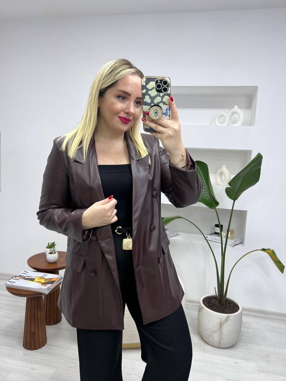 BORDO BLAZER DERİ CEKET