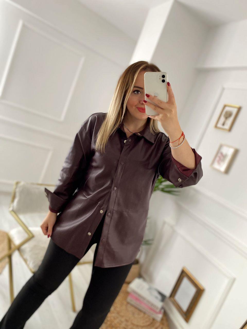 BORDO RENK DERİ GÖMLEK