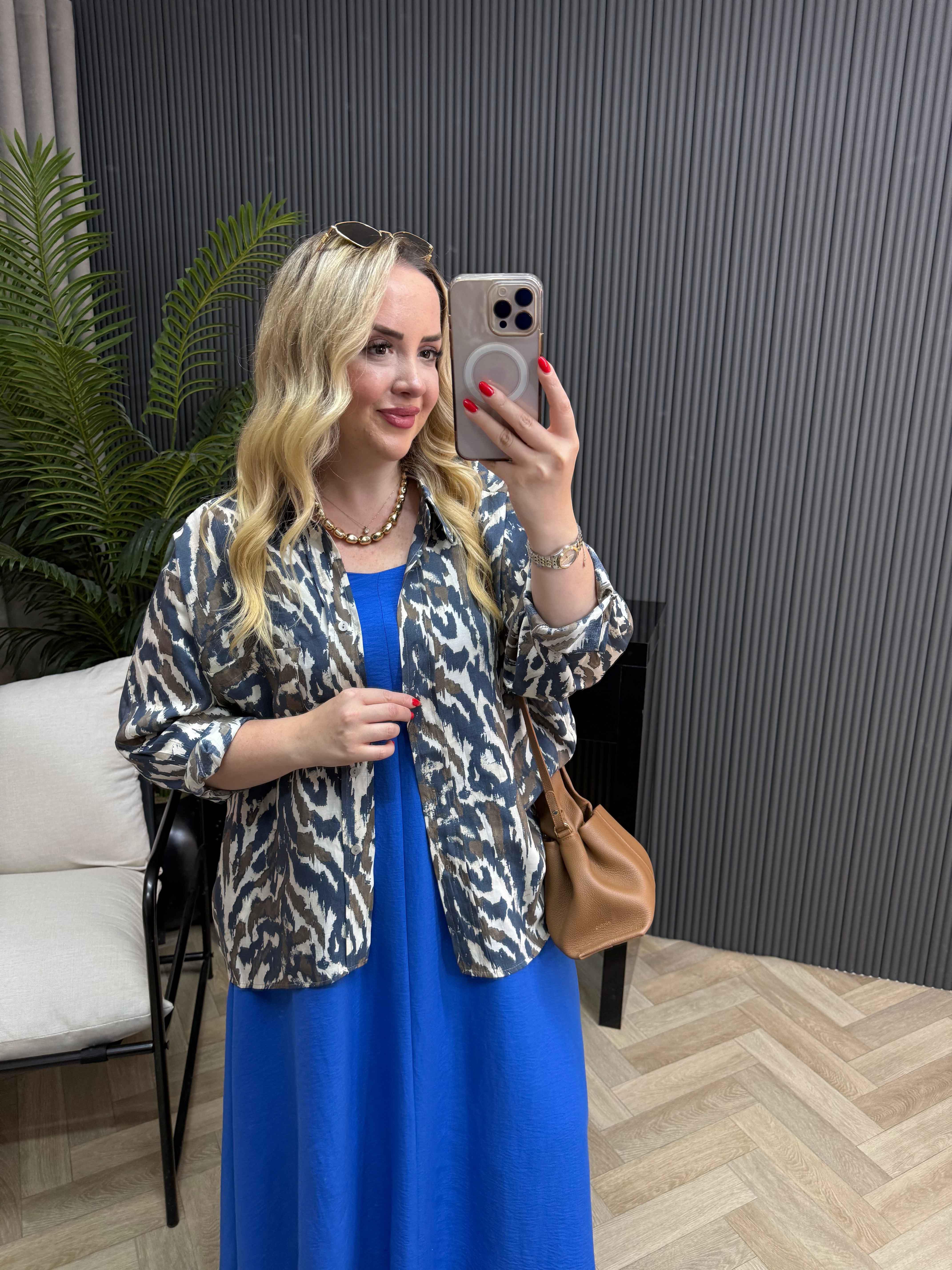 Desenli Tensel Gömlek Lacivert