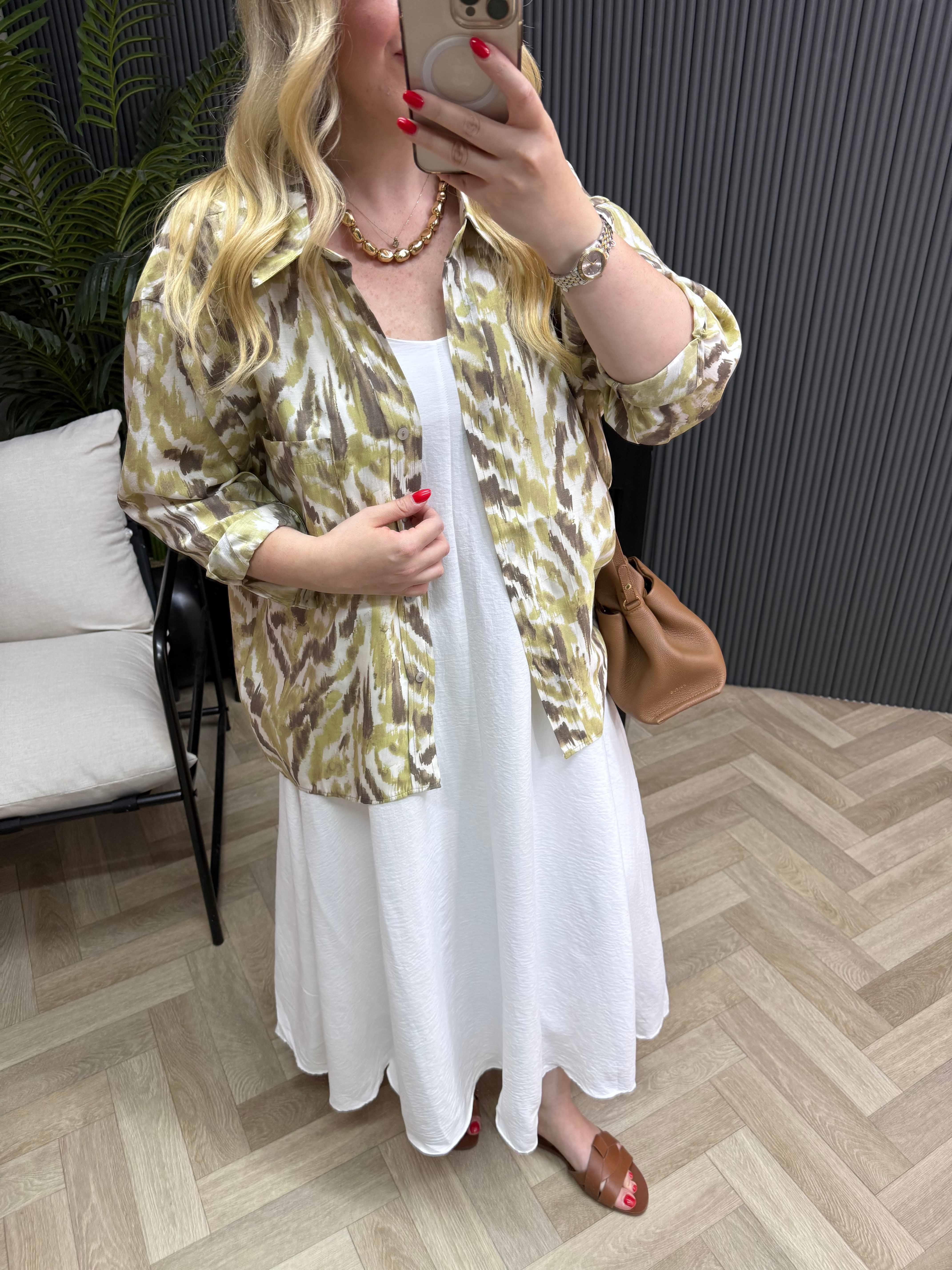 Desenli Tensel Gömlek Olive