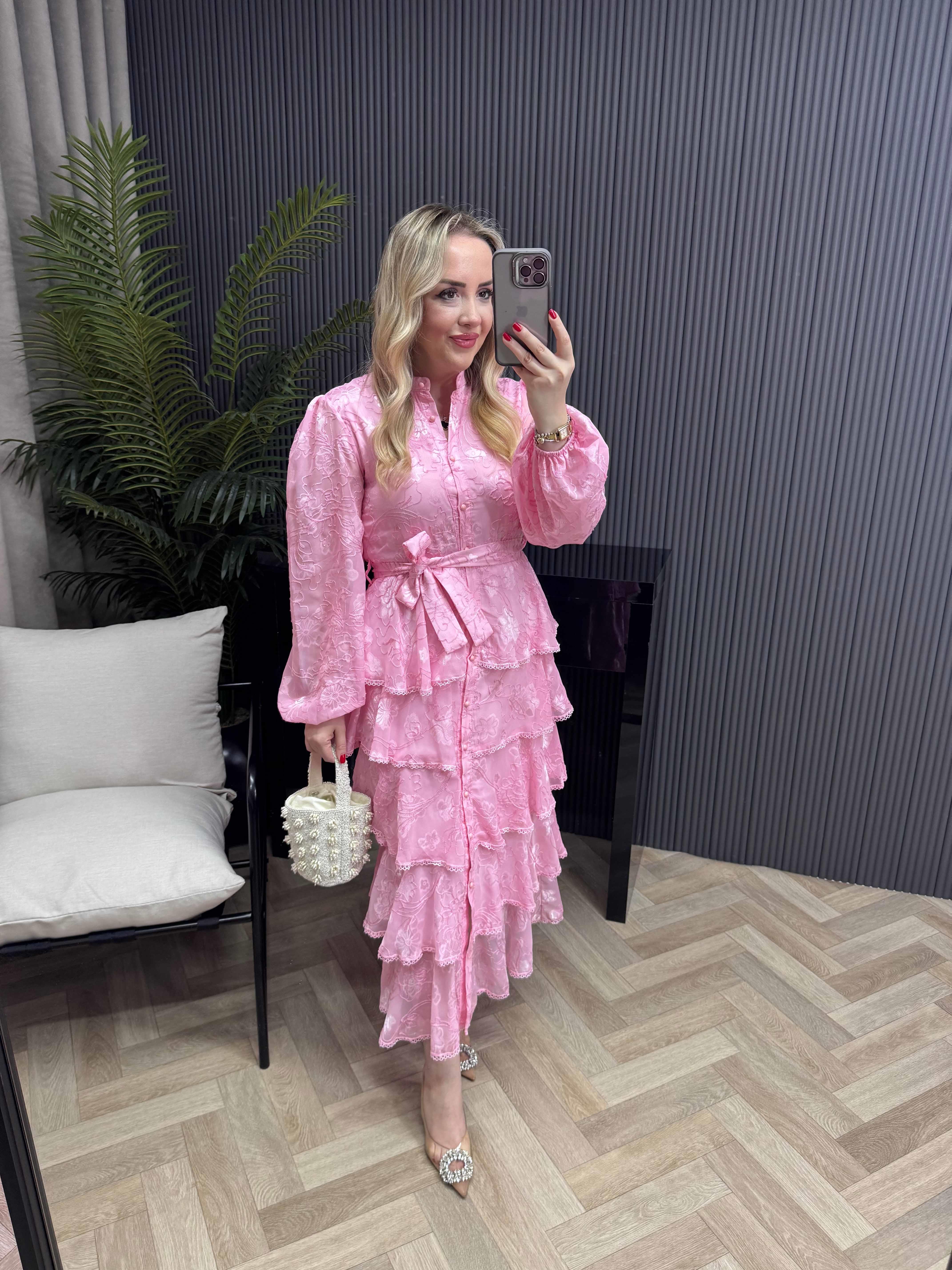 Diamond Kat Kat Şifon Elbise Pembe