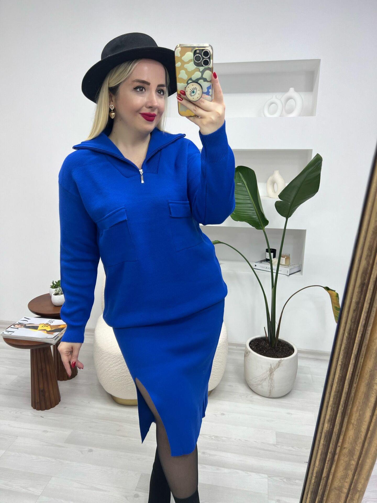 ETEKLİ TRİKO TAKIM  SAKS MAVİ RENK