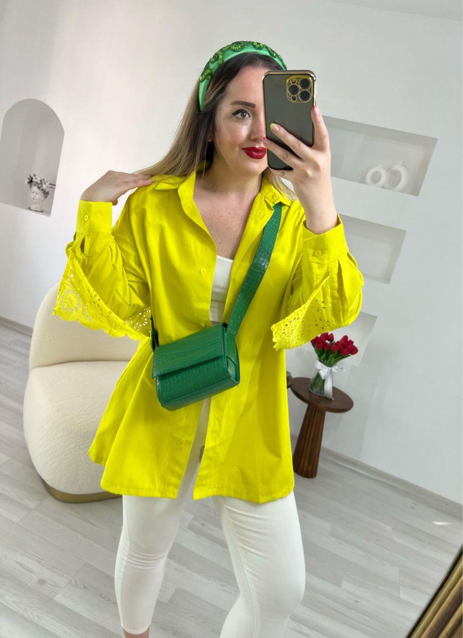 FİSTO DETAYLI LİME RENK GÖMLEK