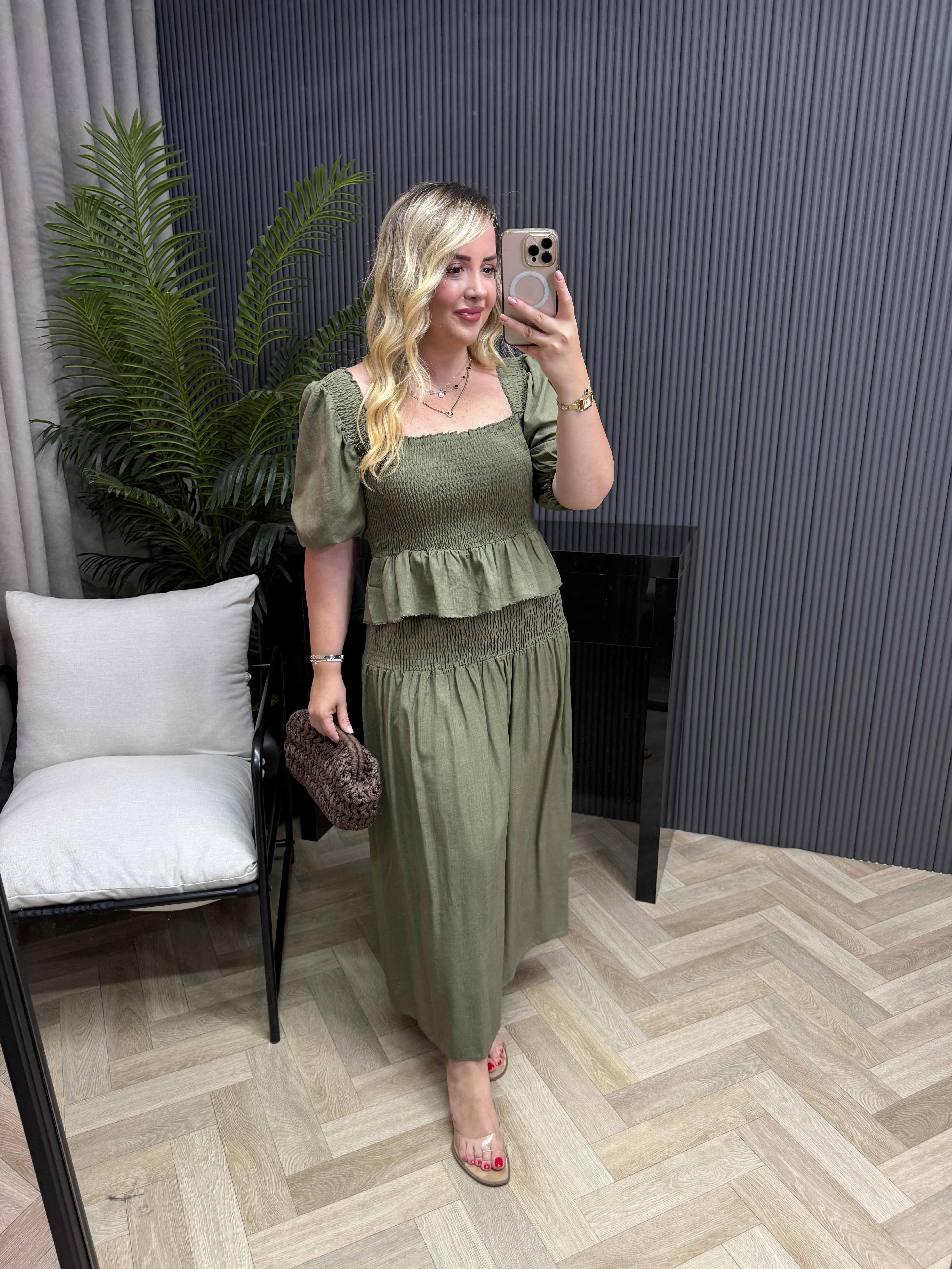 Gipeli Etekli Keten Takım Haki