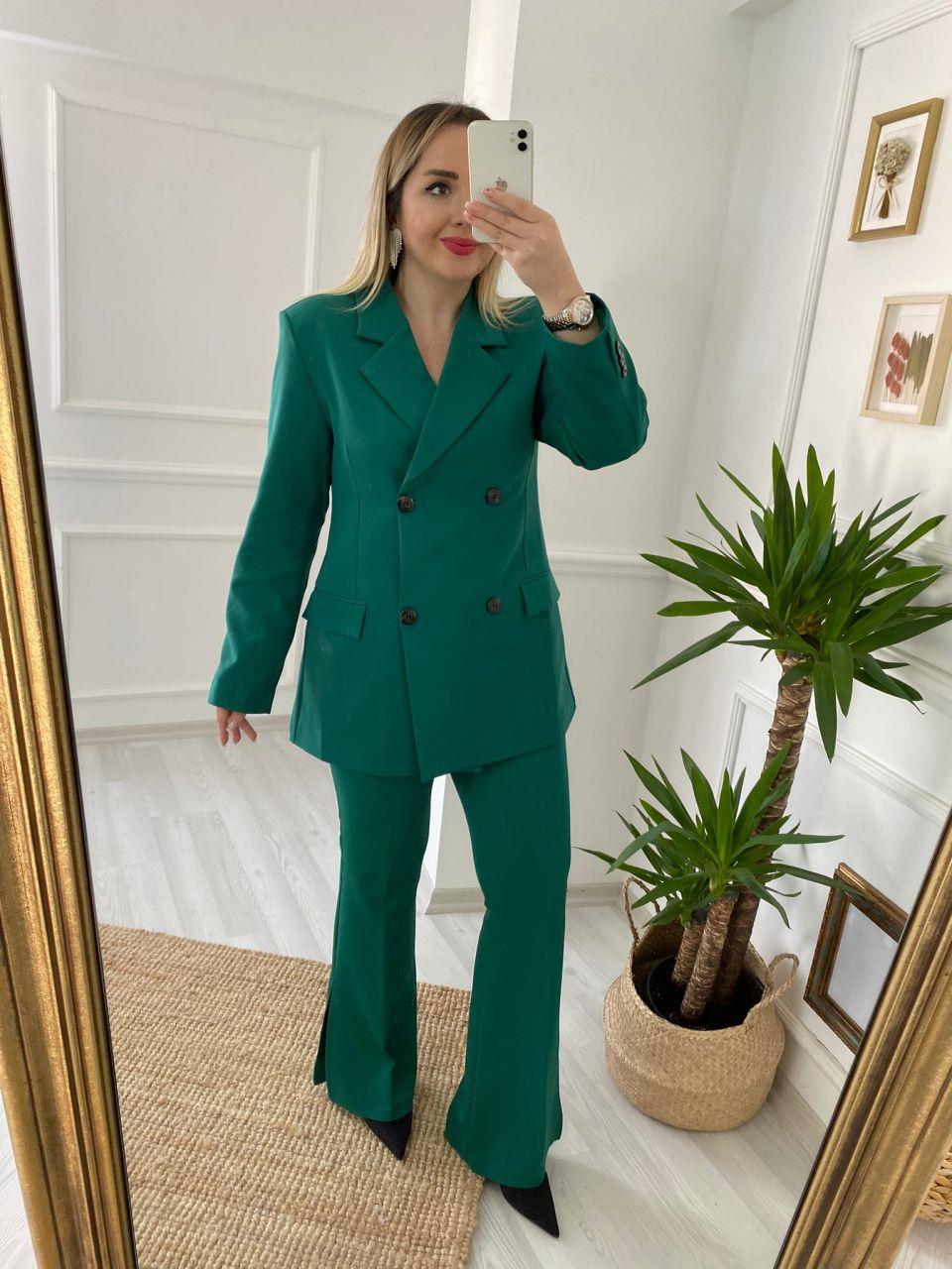 KRUVAZE MODEL PAÇA DETAYLI FİT PANTOLONLU YEŞİL TAKIM