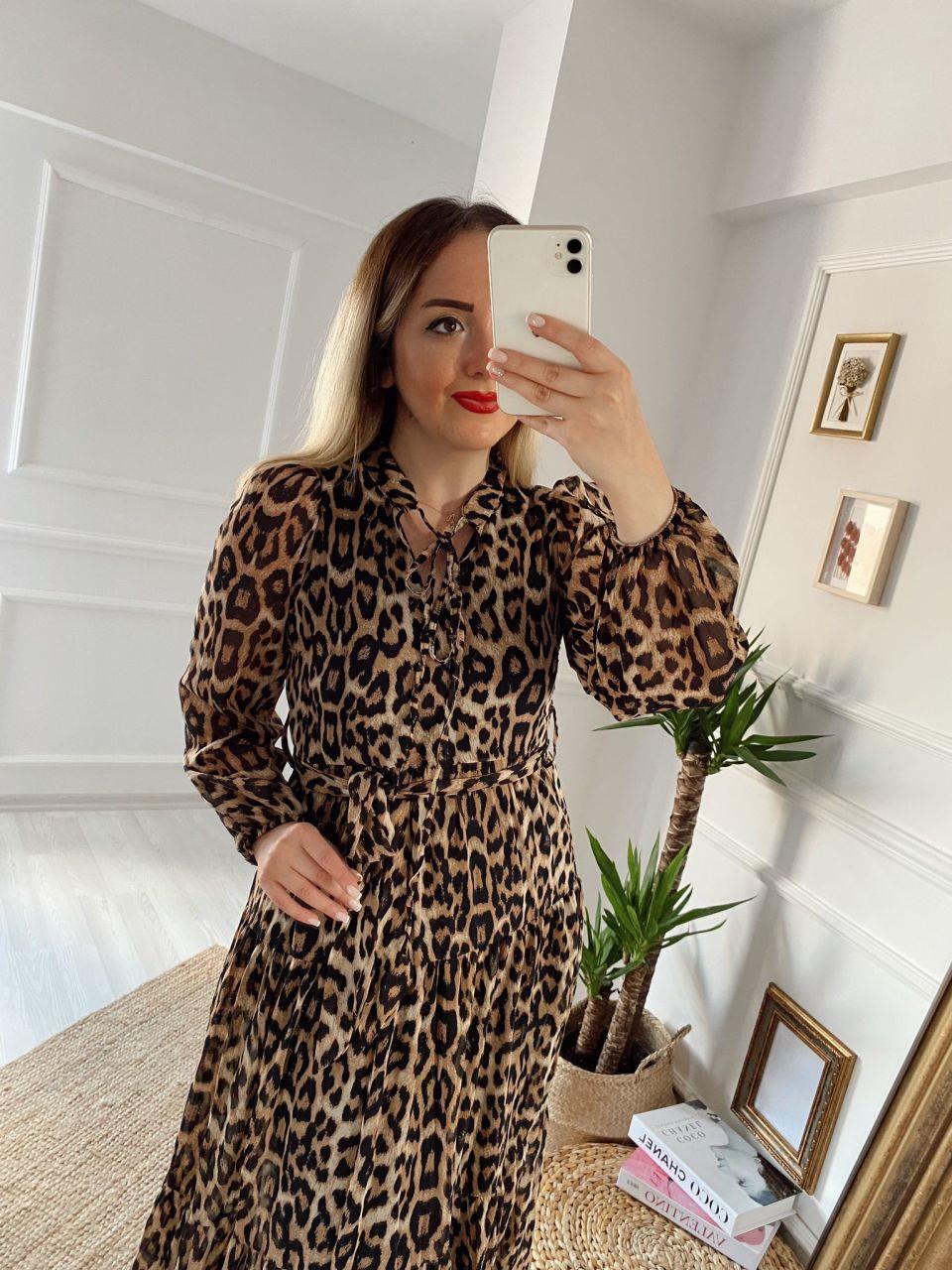 LEOPAR ŞİFON ELBİSE