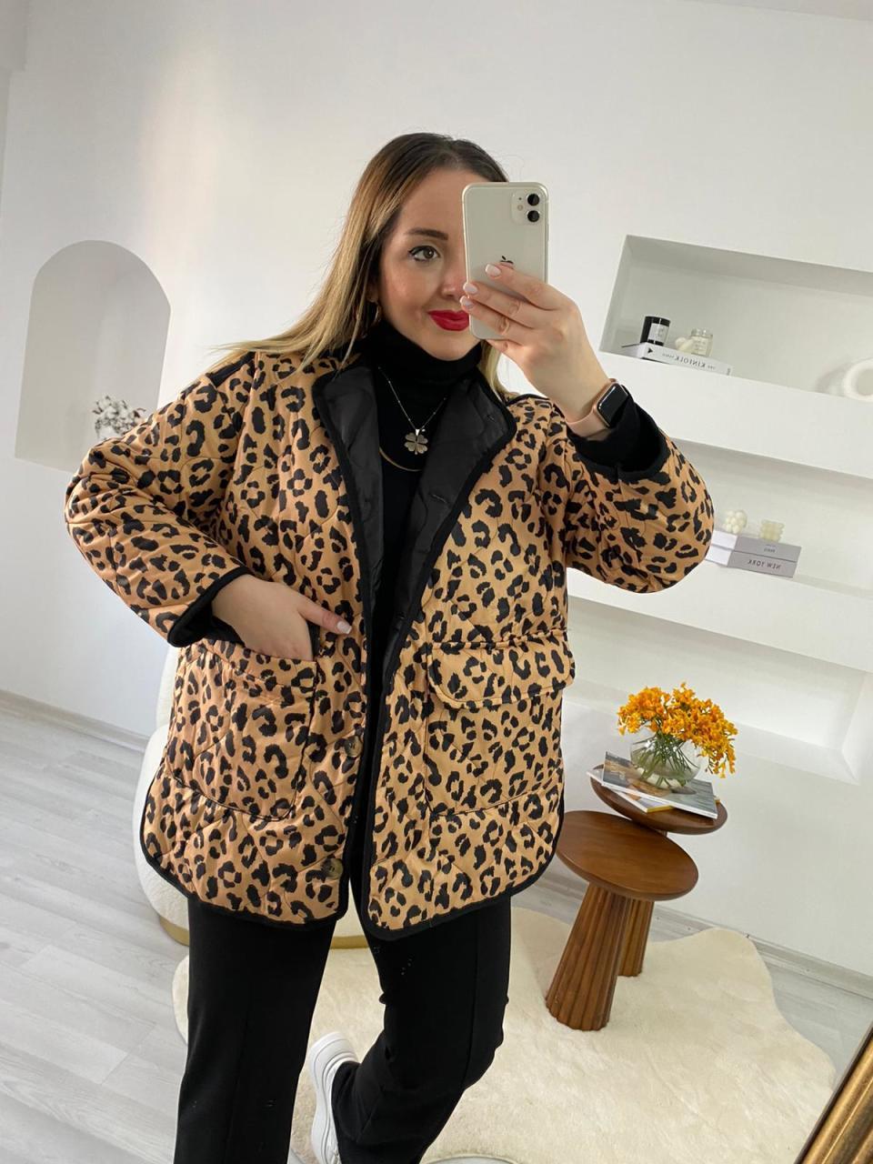 LEOPAR TASARIM KAPİTONE CEKET