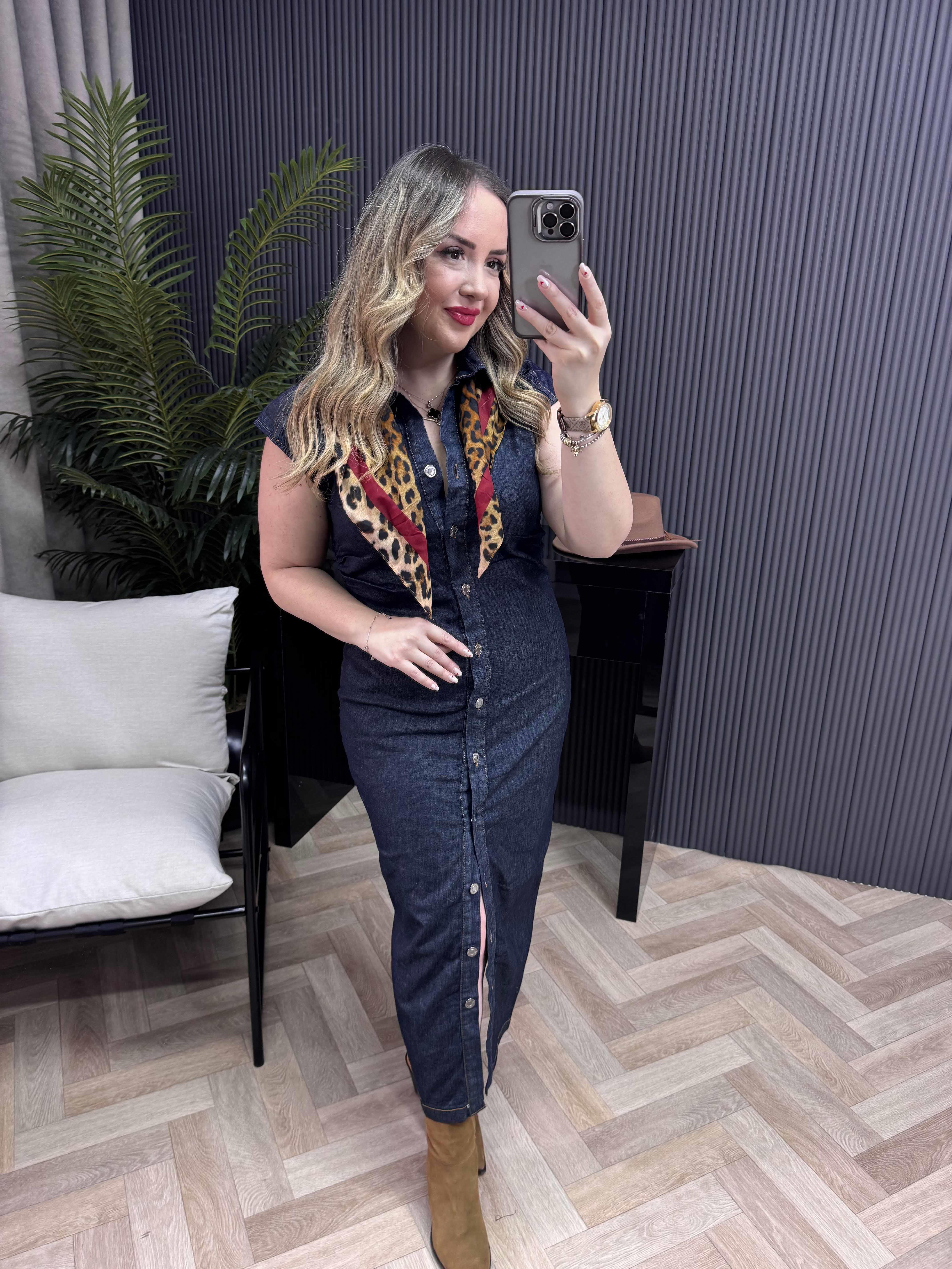 Marka Model Drapeli Denim Elbise