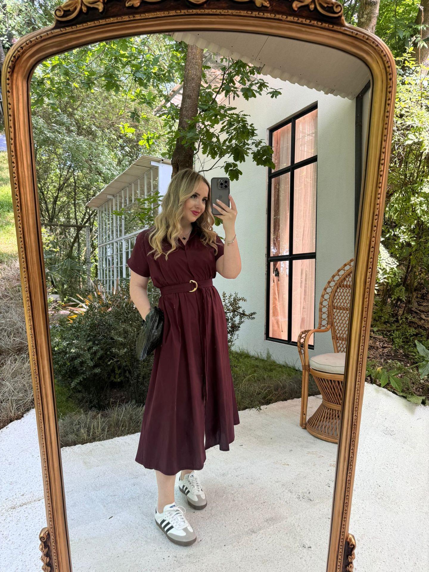 MATİLDA KISA KOLLU PAMUK SATEN ELBİSE MÜRDÜM