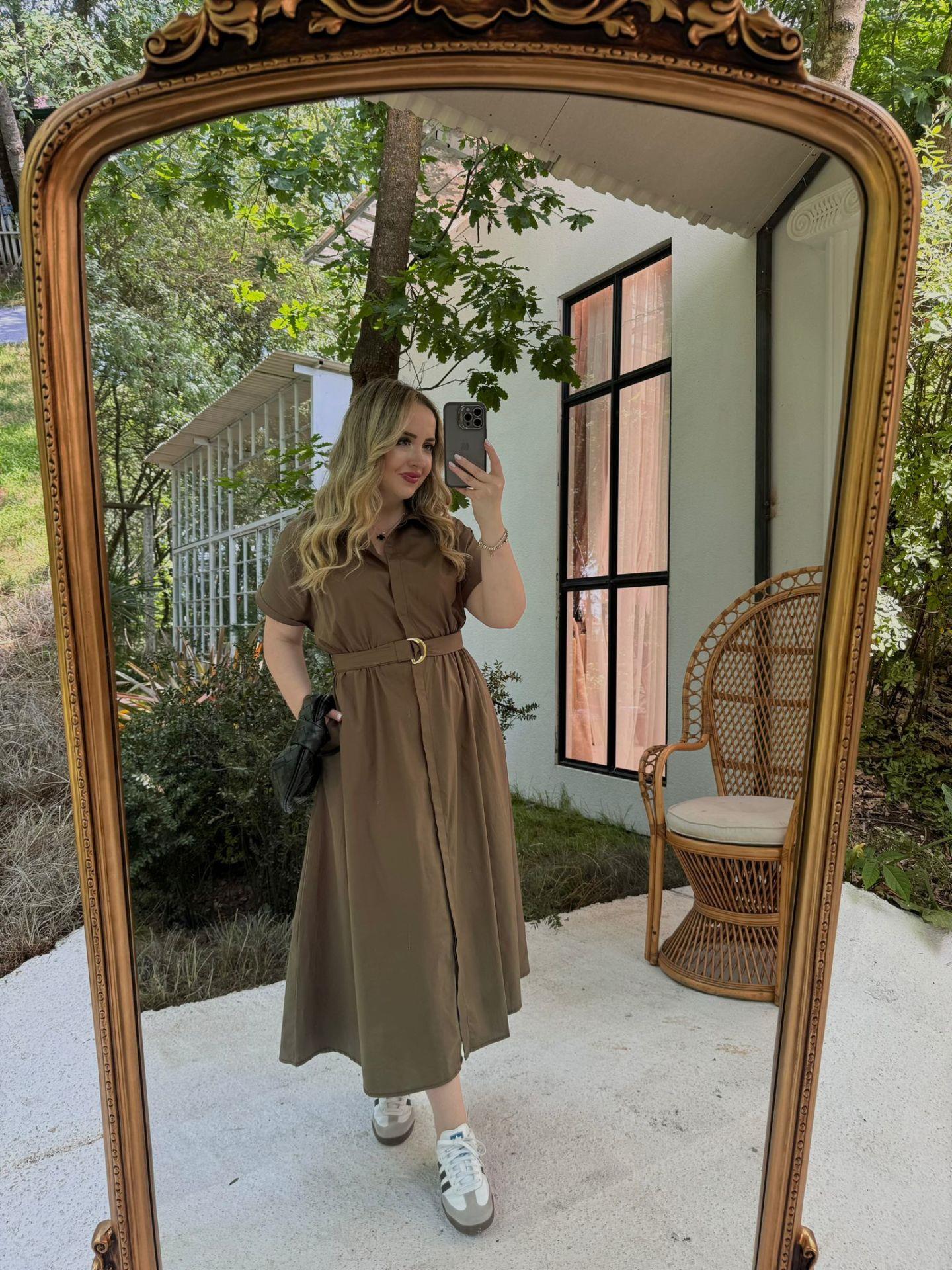 MATİLDA KISA KOLLU PAMUK SATEN ELBİSE HAKİ