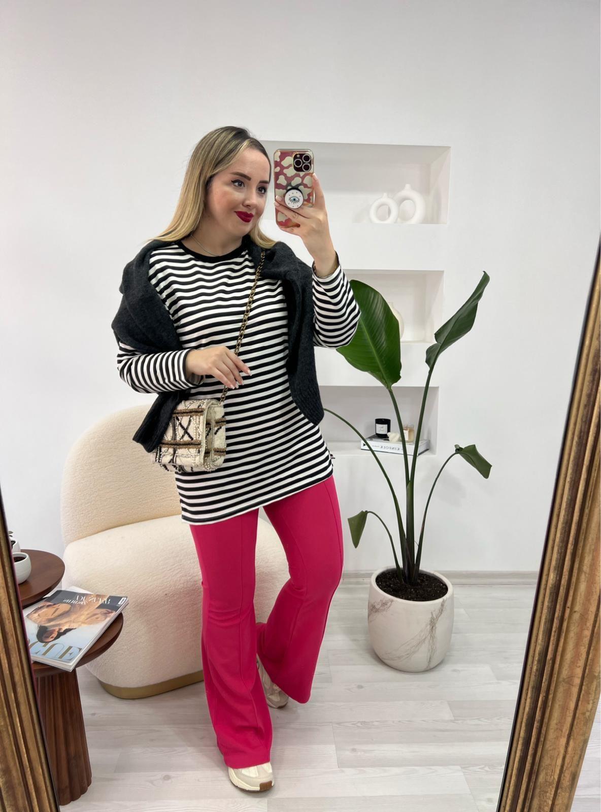 ÖNDEN ŞERİTLİ TOPARLAYACI PANTOLON  FUŞYA