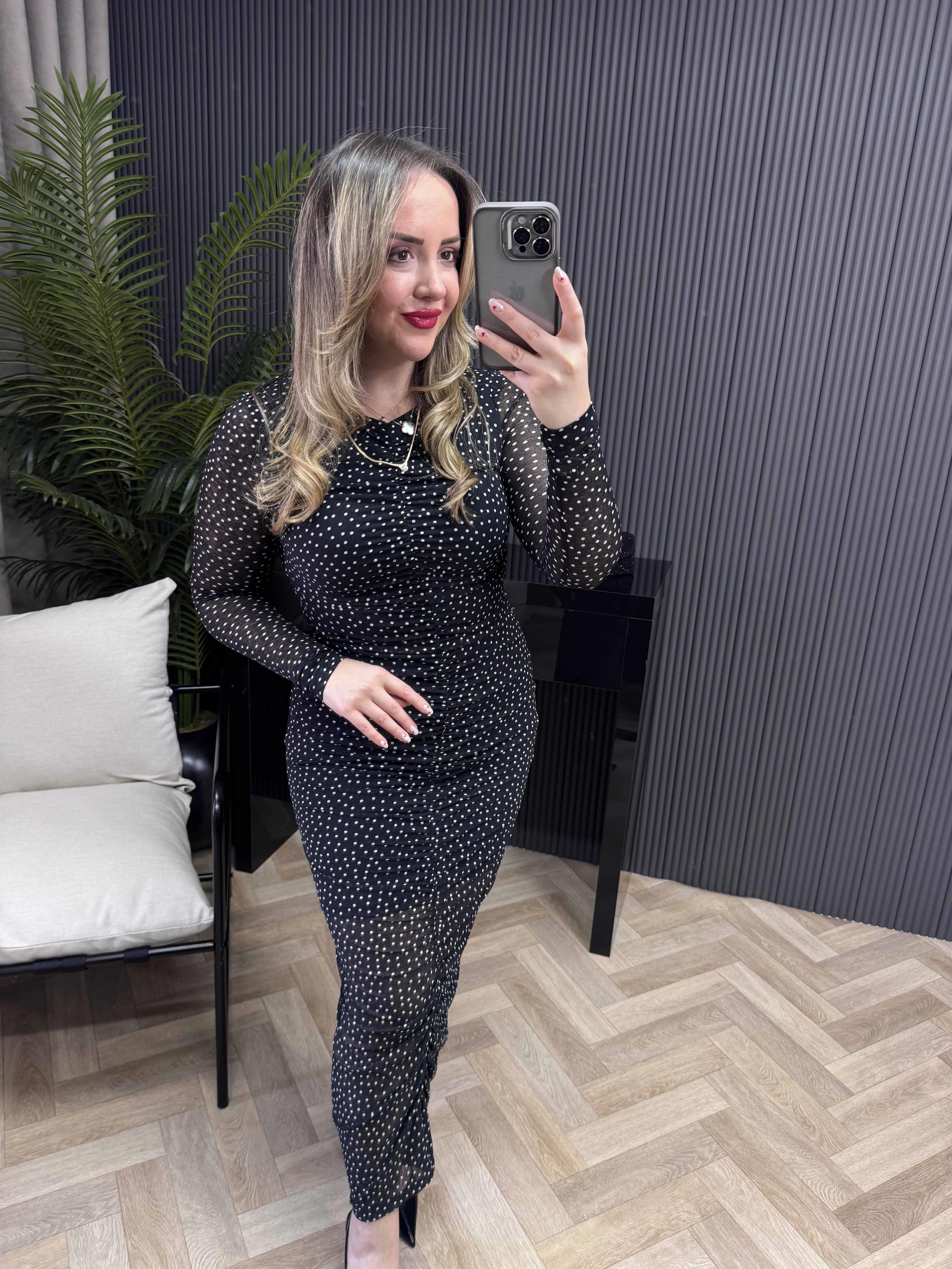 Orj Marka Drapeli Tül Elbise Puantiye