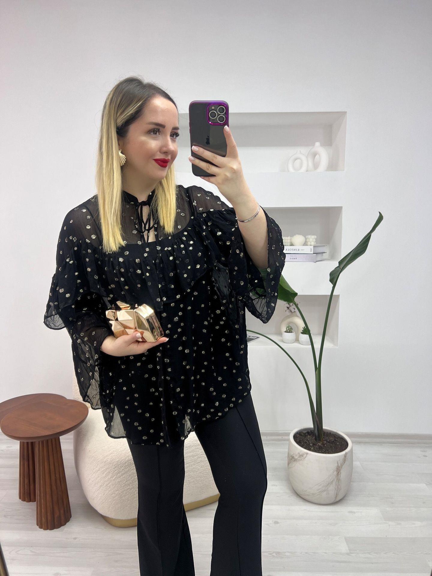 ORJ MARKA GOLD PUANTİYELİ TASARIM BLUZ