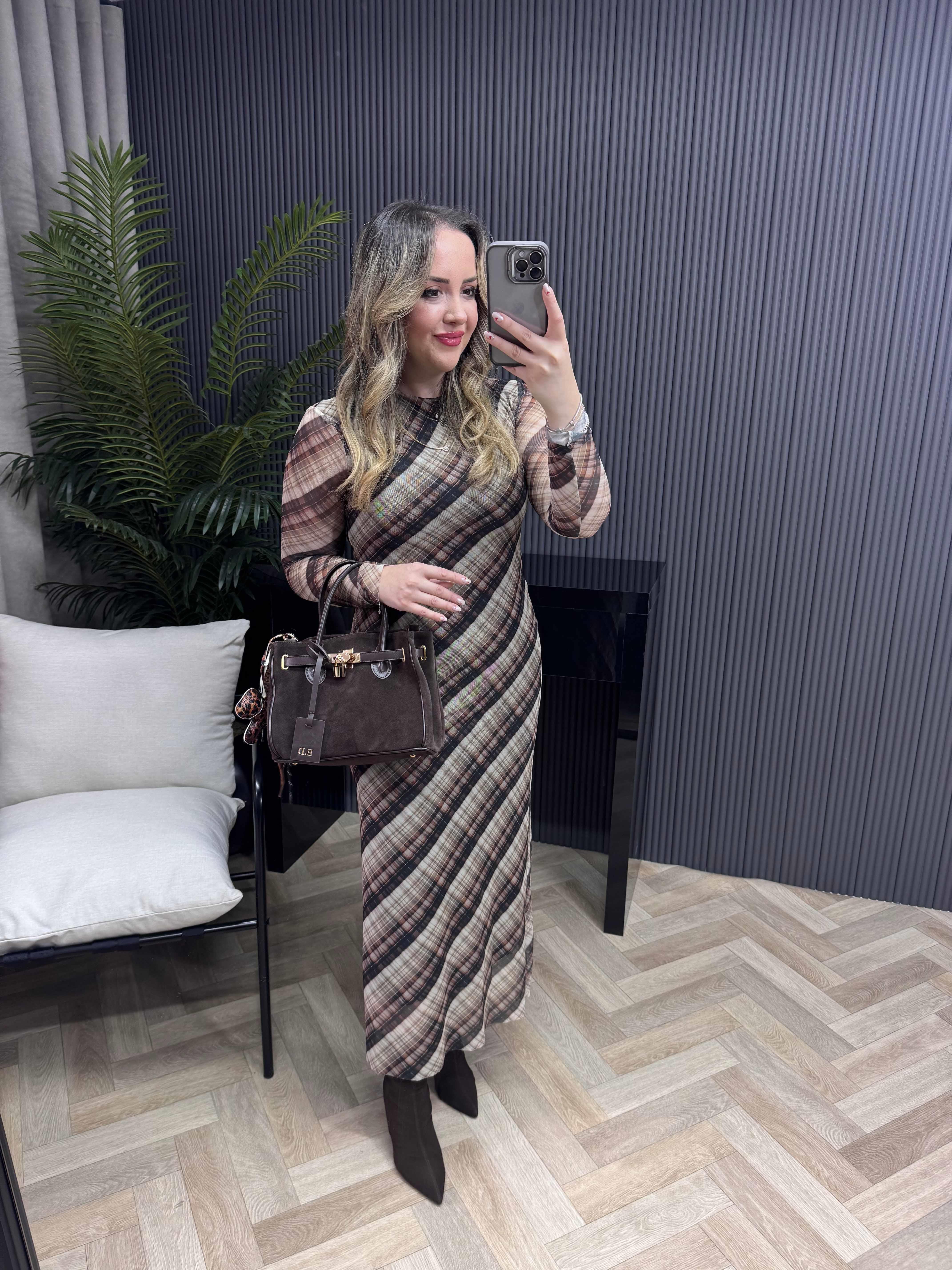 Orj Marka Model Acı Kahve Tül Elbise