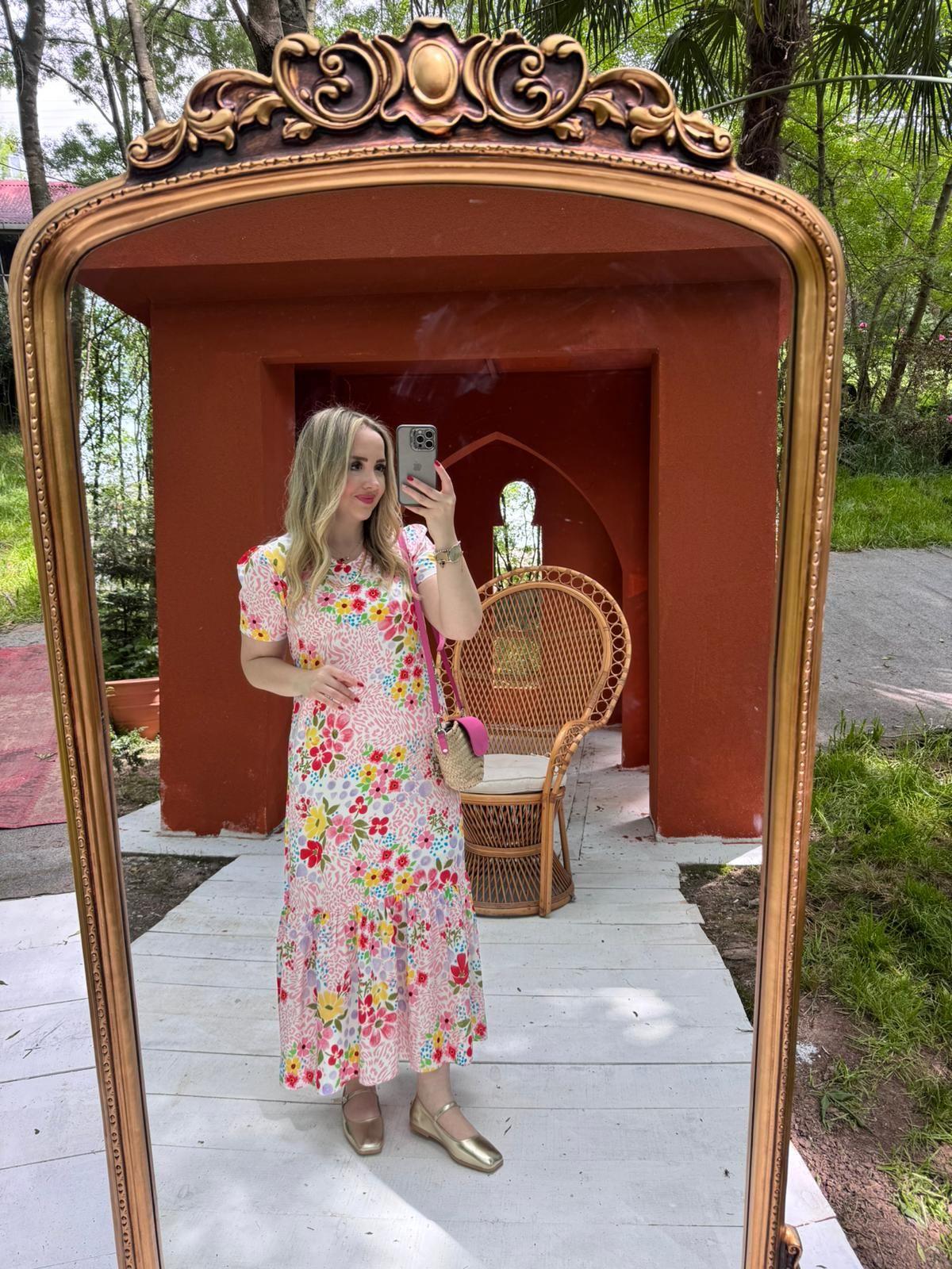 ORJ MARKA PEMBE ÇİÇEKLİ ELBİSE