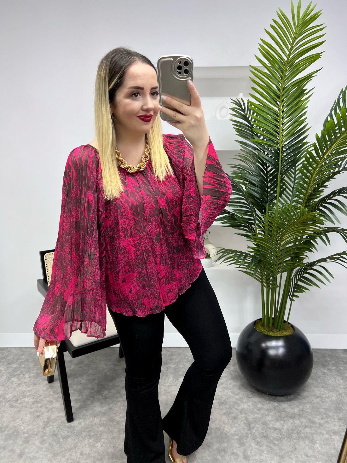 ORJ MARKA YARASA KOL ŞİFON BLUZ PEMBE