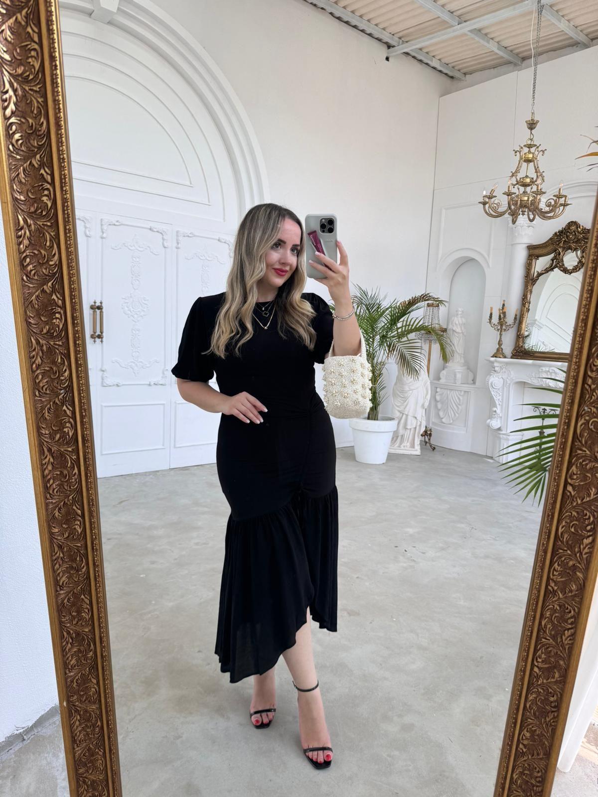 ORJ MASSİ. MARKA  DRAPELİ ELBİSE SİYAH