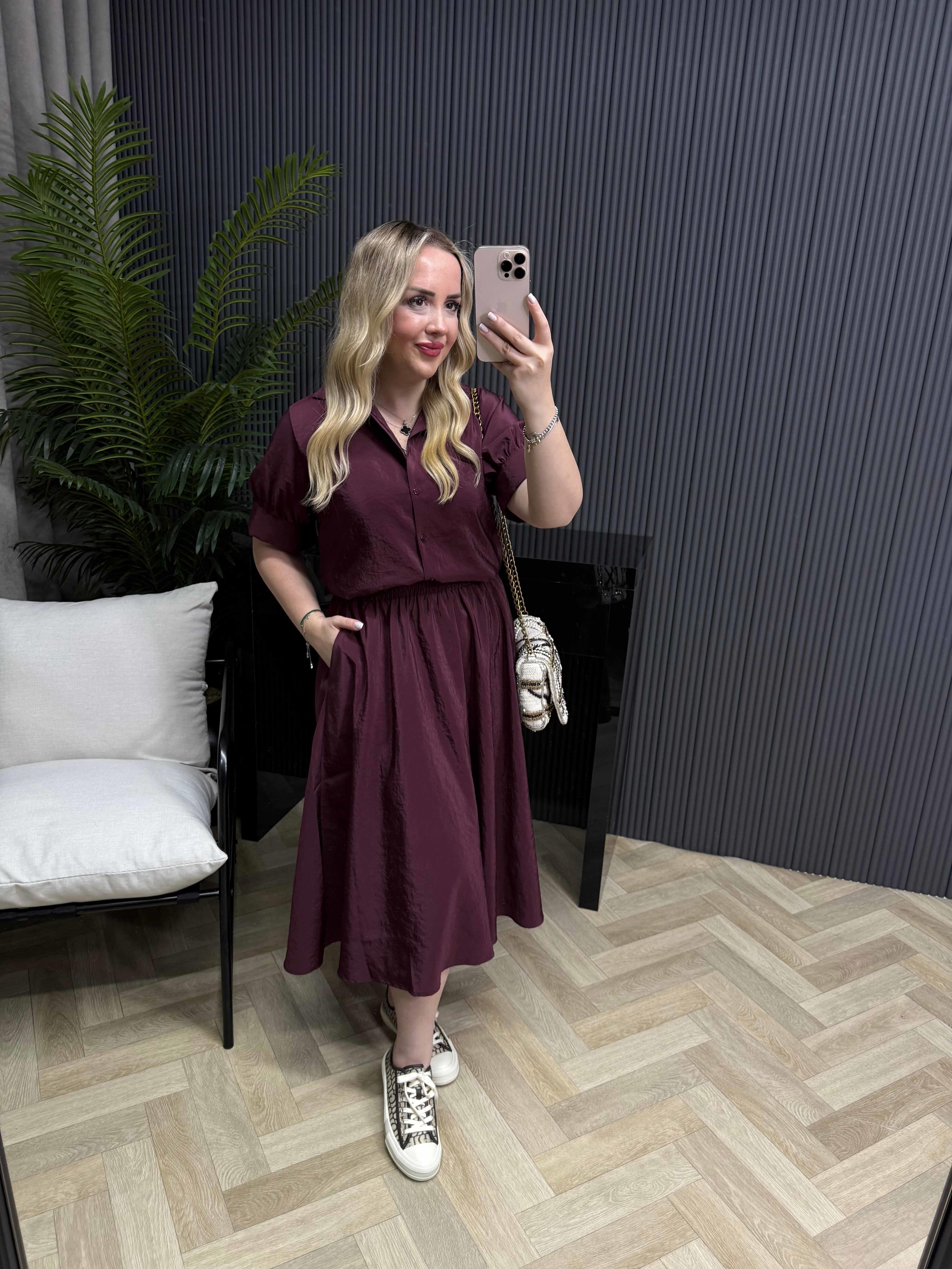 Polen Eteklı Gömlekli Takım Bordo