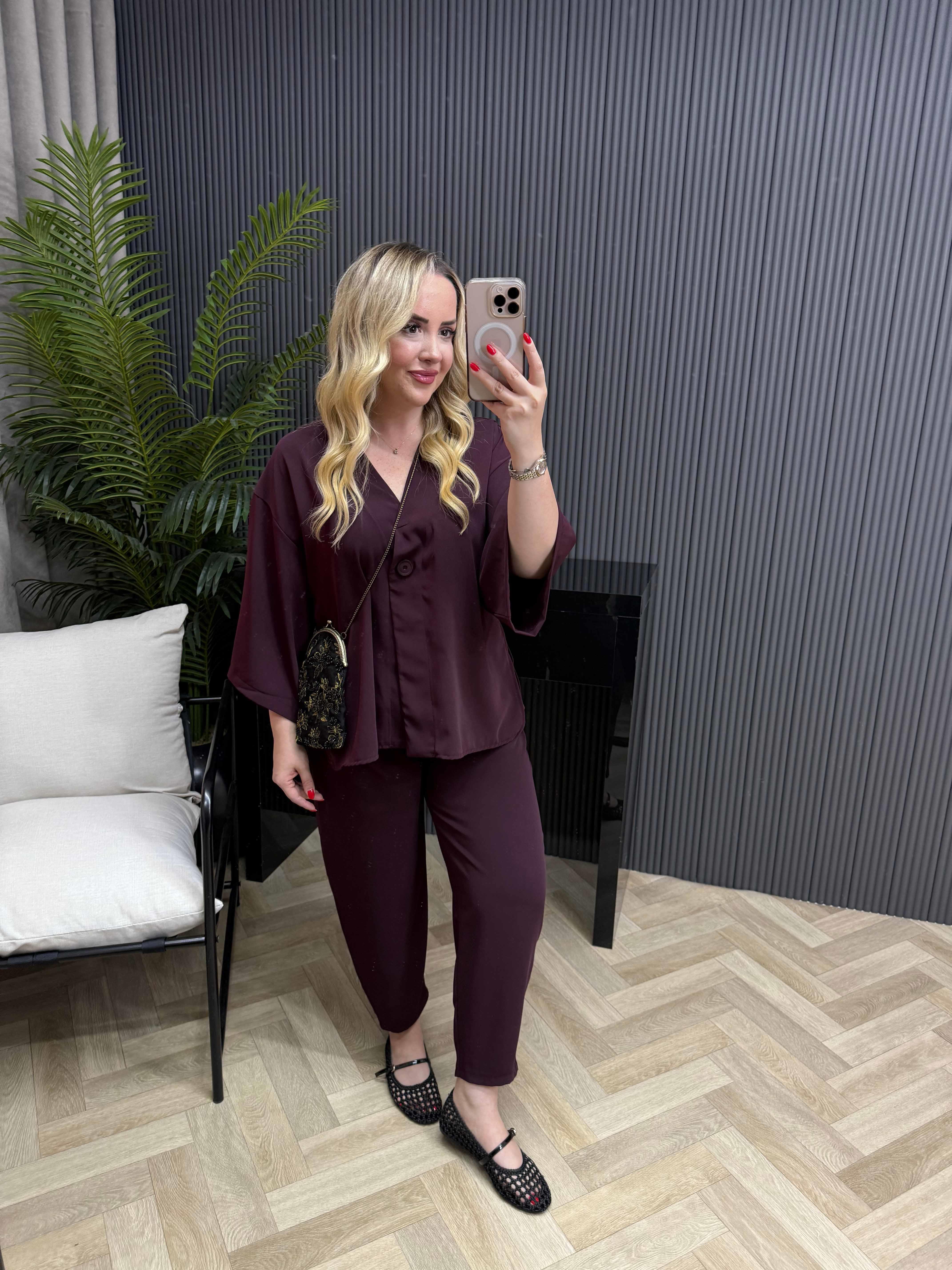 Premium Ceketli Tensel Takım Bordo