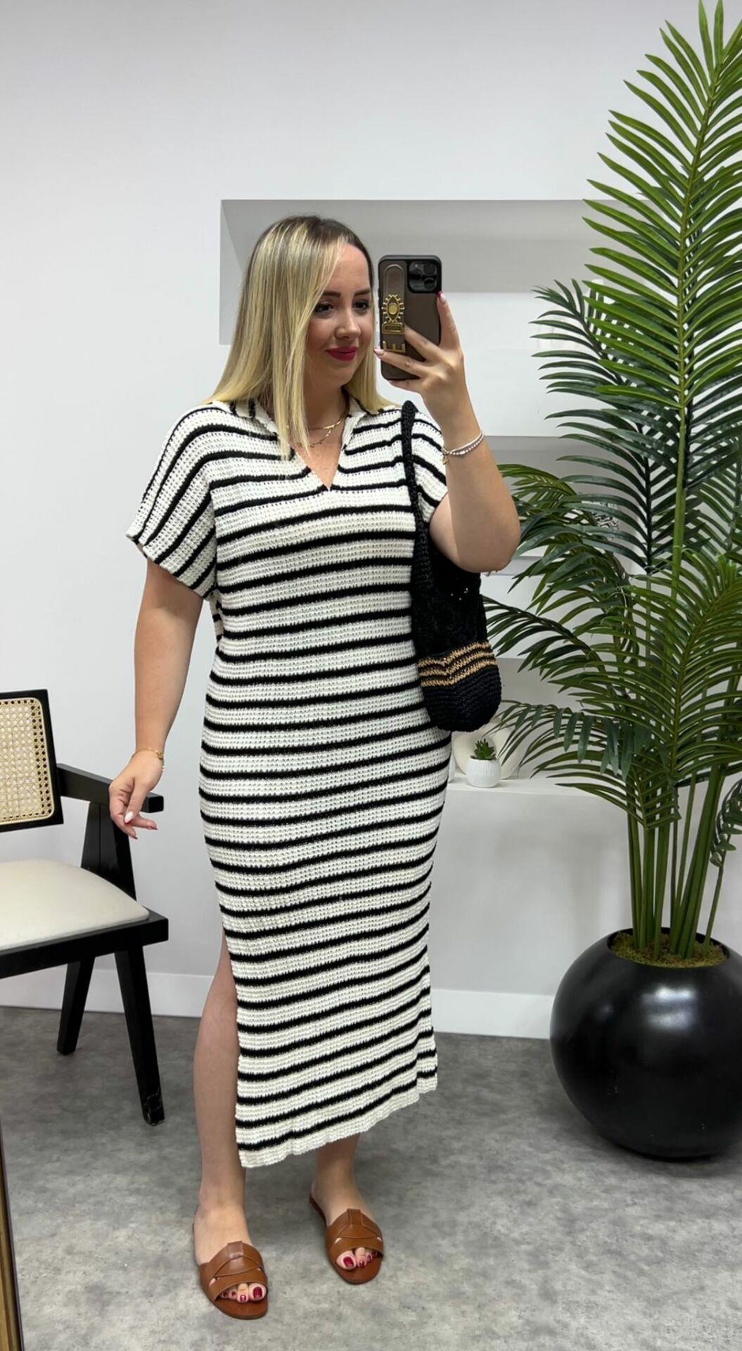 PREMİUM M.MARKA ÇİZGİLİ TRİKO ELBİSE