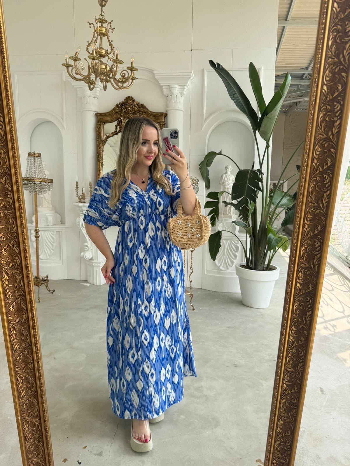 SERENA YIRTMAÇSİZ MAXİ BOY DAMLA MODEL MAVİ RENK ELBİSE