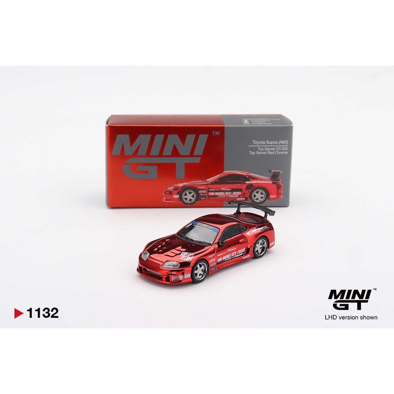 (ÖN SATIŞ) Mini GT 1/64 Toyota Supra (A80) Top Secret GT-300 Top Secret Red Chrome MGT01132