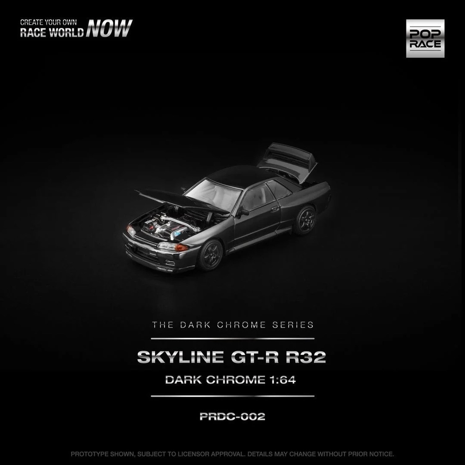 Pop Race 1/64 R32 GT-R Dark Chrome PRDC002