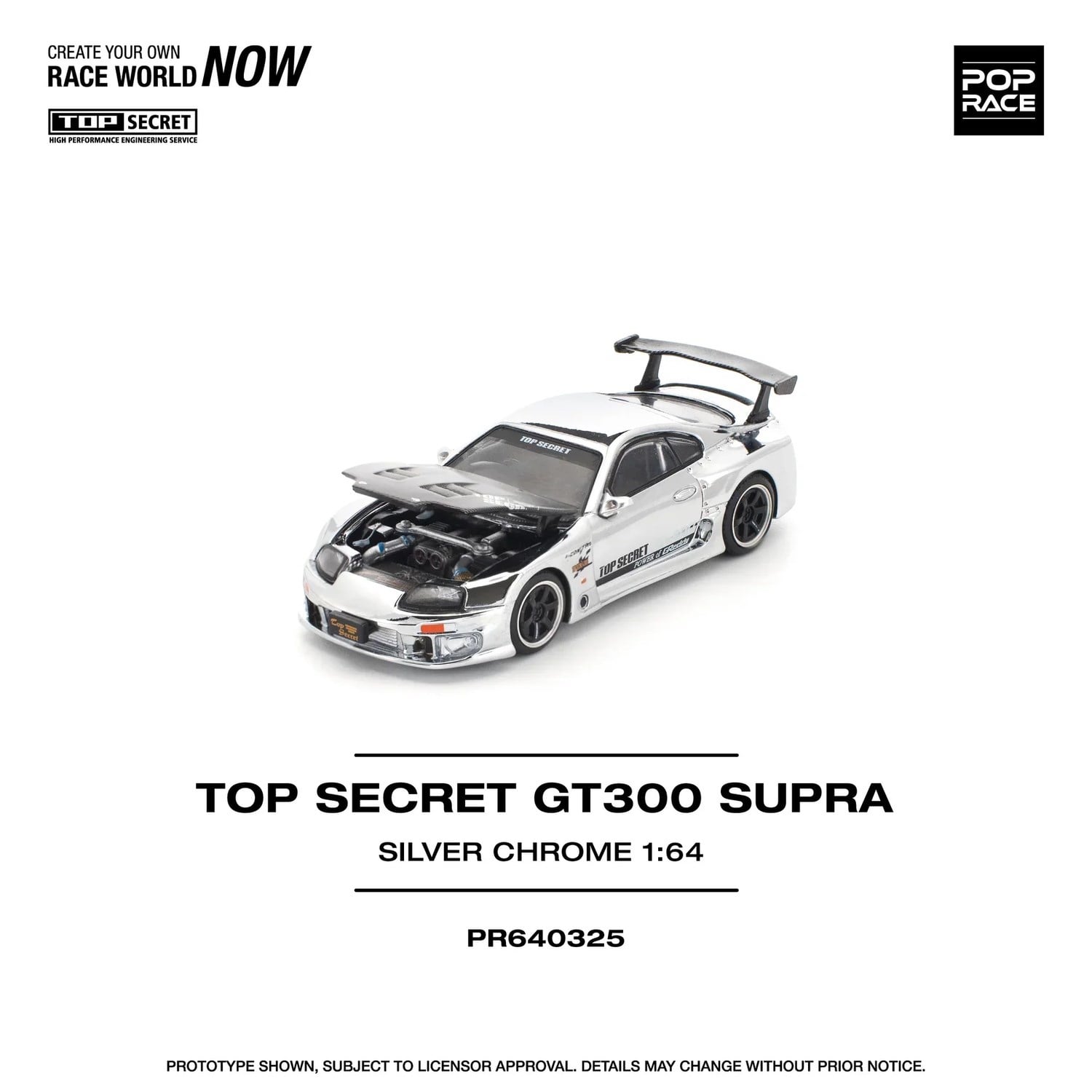 Pop Race 1/64 Top Secret GT300 Toyota Supra Silver Chrome PR640325