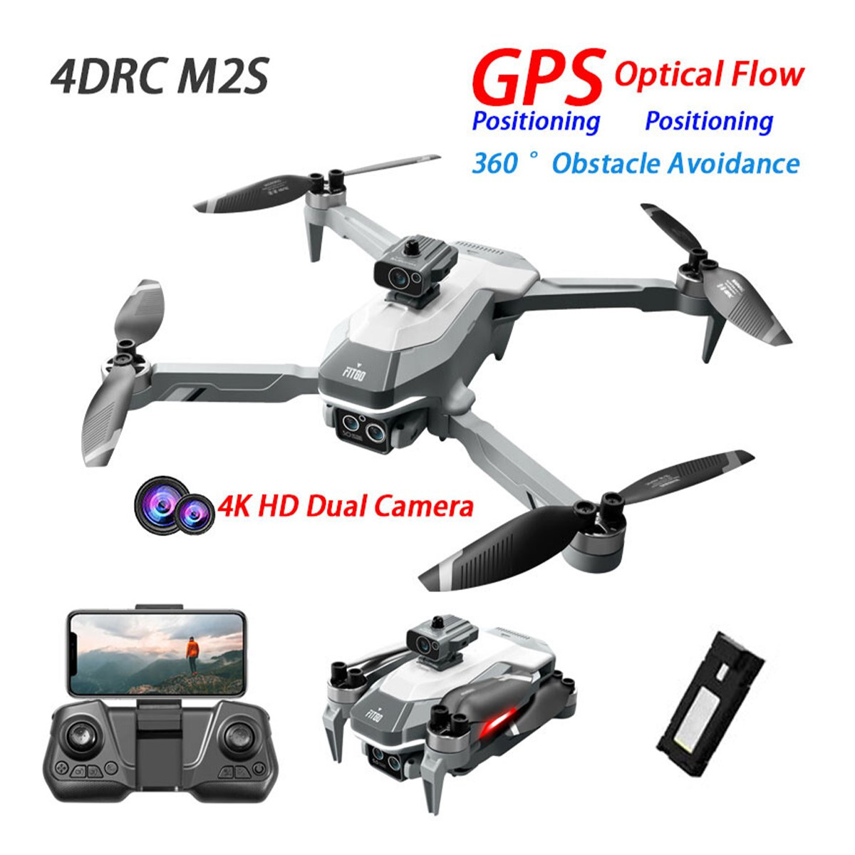 4DRC 4DRC M2S Drone GPS 4K HD Çift Kamera Engelden Kaçınma FPV Dört Pervaneli Drone 3 Batarya