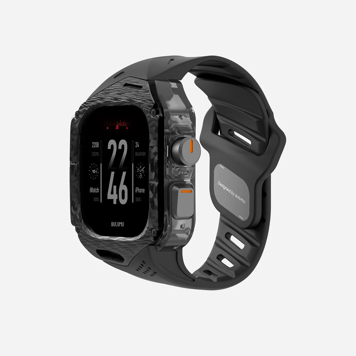 AULUMU A01 Apple Watch Ultra 1/2 Uyumlu Kılıf ve Kordon | Karbon Fiber Kapak | FKM Kordon