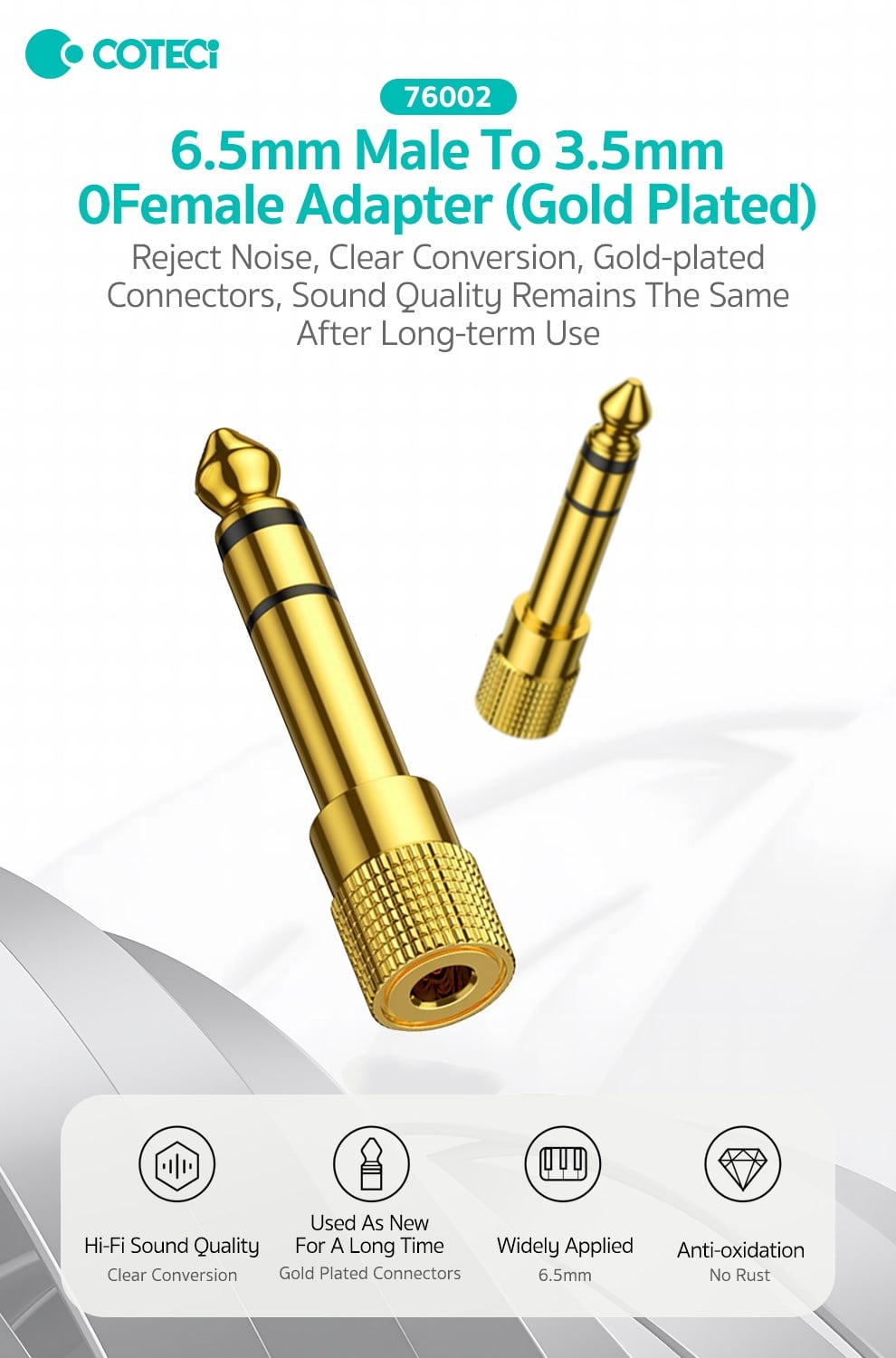 COTECi COTECi 3,5 mm erkek 6,5 mm dişi dönüştürme başlığı (altın kaplama başlık)