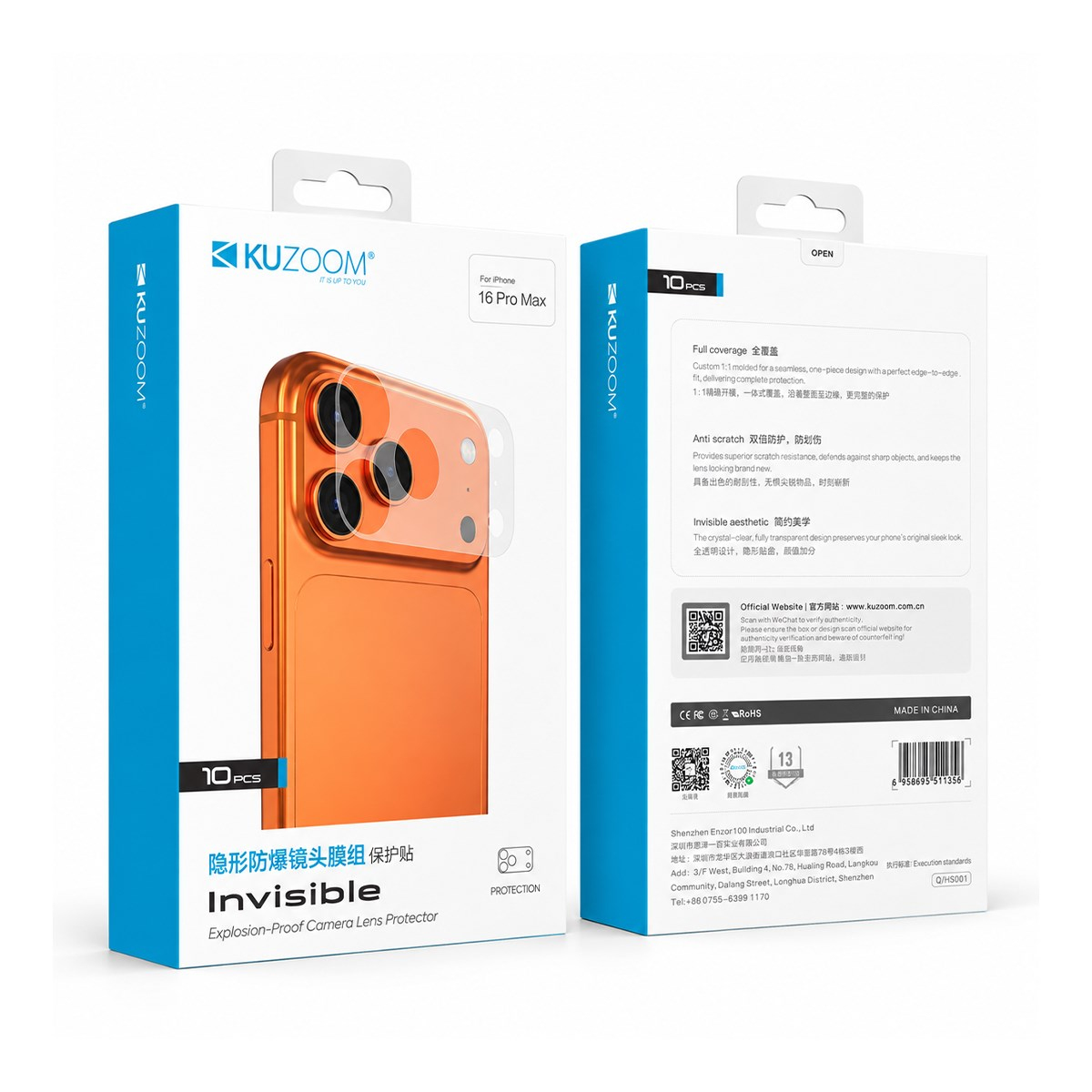 KUZOOM iPhone 18 Pro Max Uyumlu İnvisible Shock-Resistant Lens Modülü 10 Adet Koruma Filmi