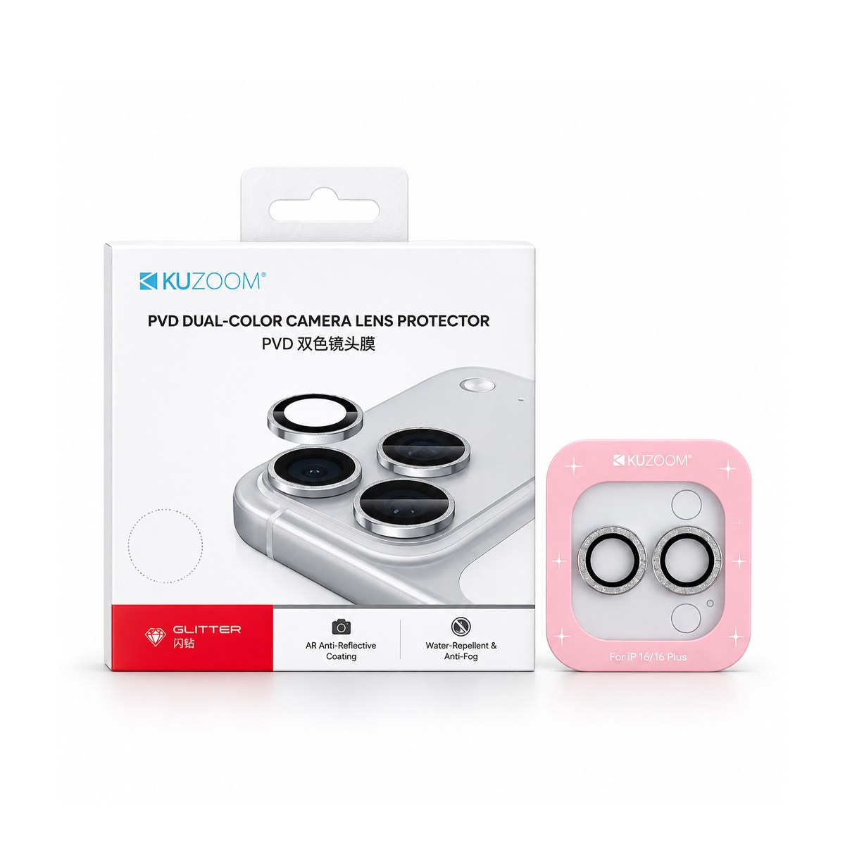 KUZOOM iPhone Duo Uyumlu Sapphire Flash Diamond Gümüş Kamera Lens Koruyucu