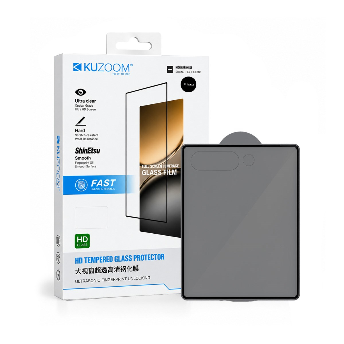 KUZOOM Samsung Flip 7FE HD 9D Privacy Parmak İzine Dayanıklı Temperli Cam Ekran Koruyucu