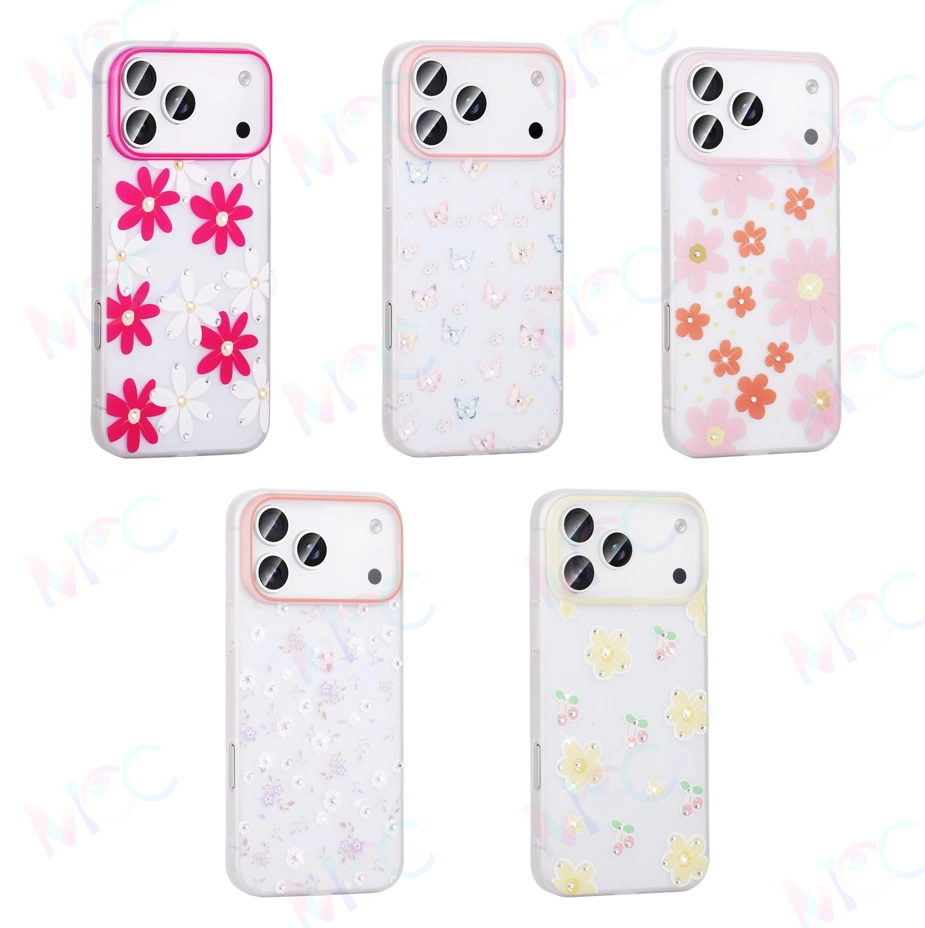 MOPAL iPhone 18 Pro Uyumlu Taş İşlemeli Desenli Mat Yaz Silikon Telefon Kılıfı