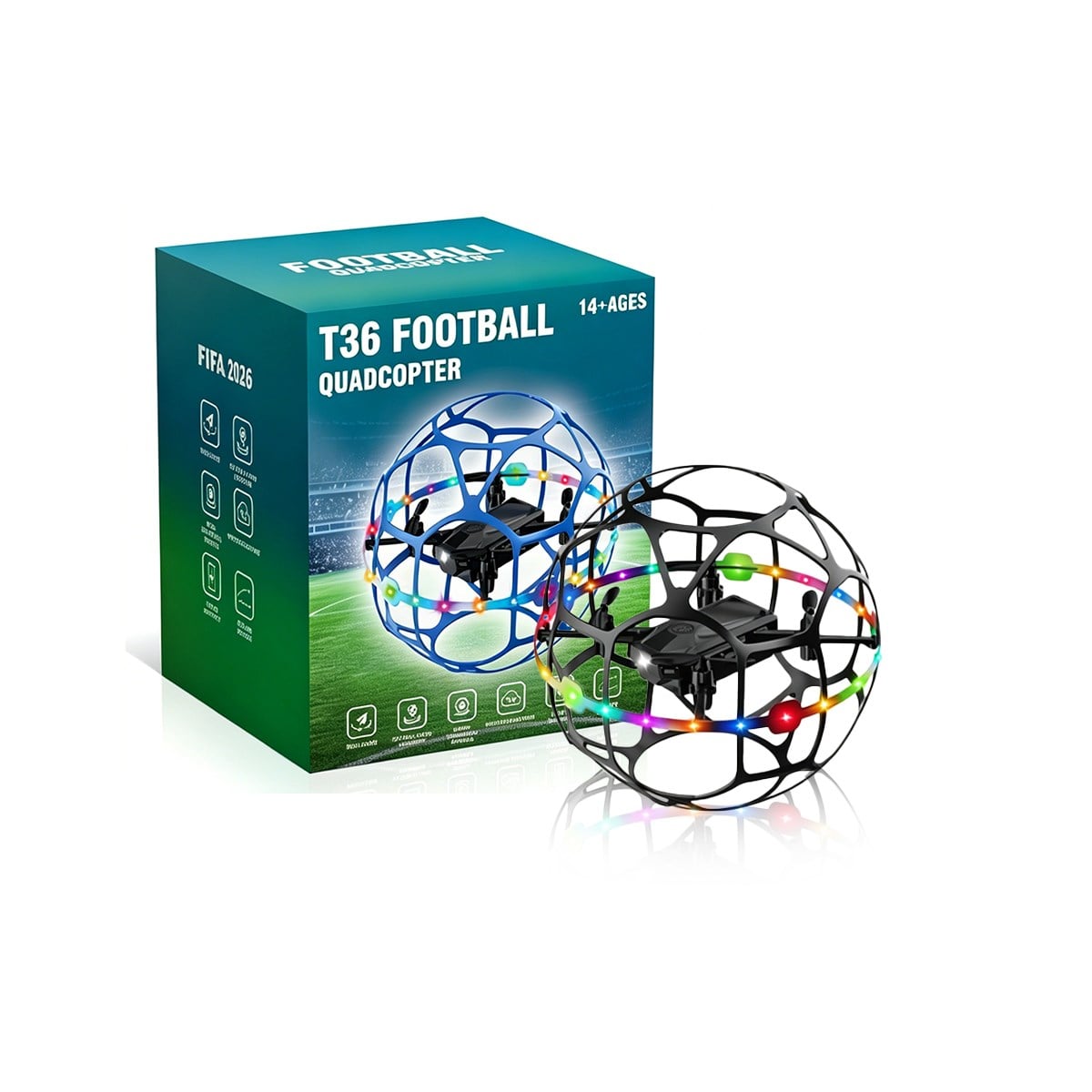 MOPAL Koruyucu Kafesli T36 Futbol Dronu, 360 ° Çevirme Hareketleri, İrtifa Sabitleme