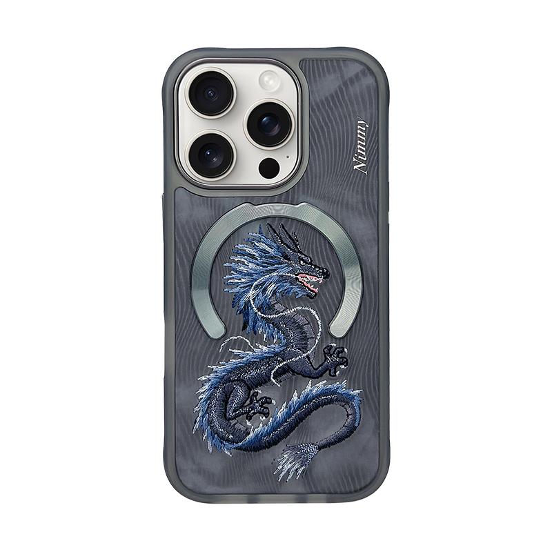 NIMMY iPhone 16 Pro Max 3D Gerçek Nakış işlemeli MagSafe Özellikli Fantasy Animal Mavi Dragon Silikon Kılıf
