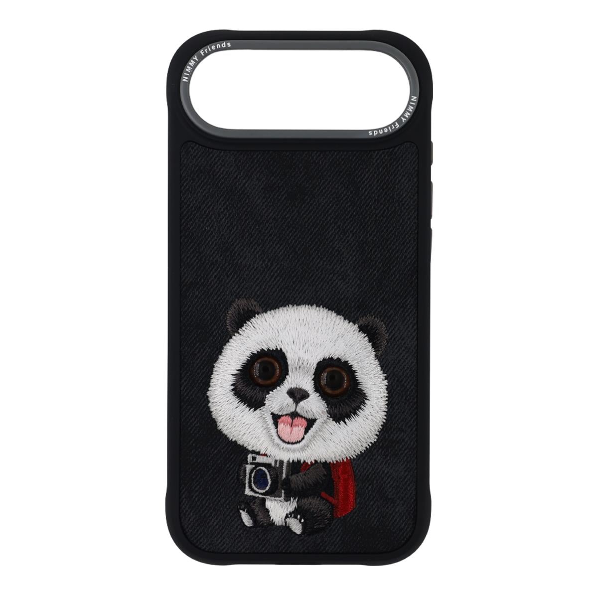 NIMMY iPhone 17 Air Uyumlu Gerçek Nakış Fermuar ve Gözlüklü Panda Nev Big Eye Cute Pets 2.0 Telefon Kılıfı